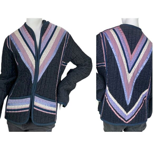 Vintage c.1980's Jinny Beyer Calico Quilting Fabric Handmade Quilted Jacket M/L - Picture 1 of 13